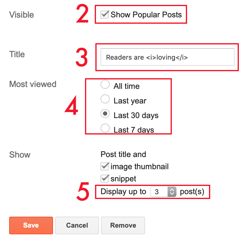 Popular posts configuration