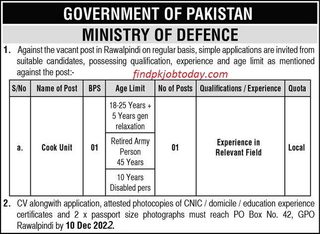 Ministry of Defence Jobs Advertisement December 2022