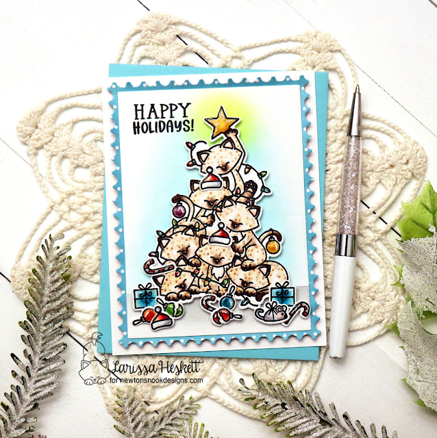 Cat Christmas Card by Larissa Heskett | Cat Christmas Tree Stamp Set and Framework Die Set by Newton's Nook Designs