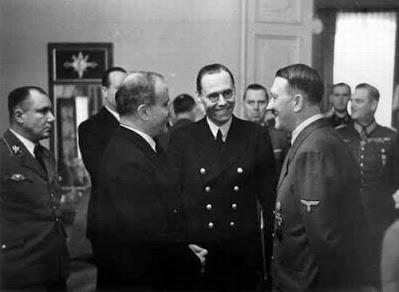 Back to the future: Vyacheslav Molotov with Adolf Hitler.