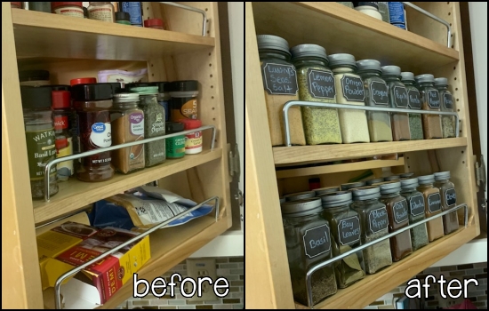 spice rack organization before and after