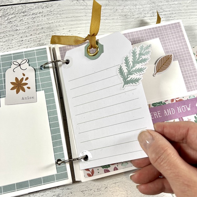 Fall Scrapbook album page with lined journaling tag & leaf
