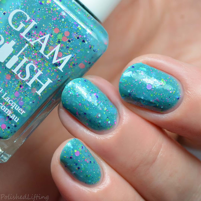 teal crelly glitter nail polish