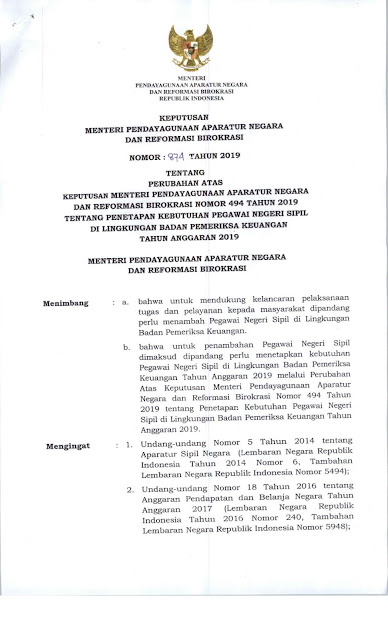 Penerimaan CPNS Badan Pemeriksa Keuangan Tahun 2019