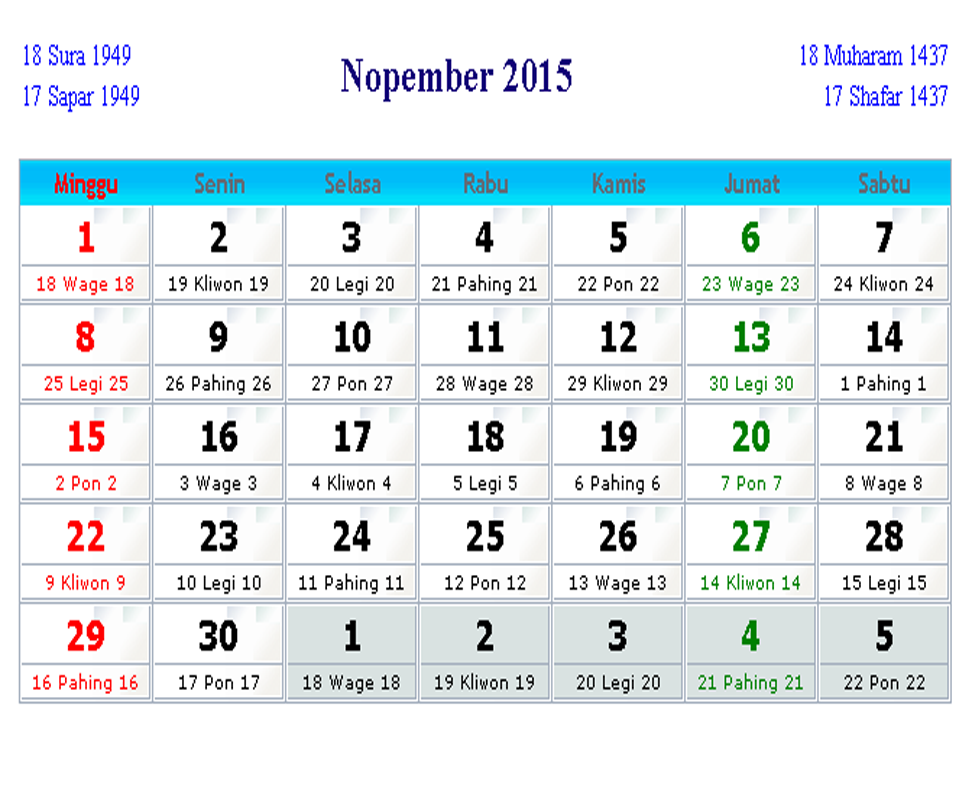 Kalender 2015 12Bulan + Hari Libur Nasional + Cuti Bersama 