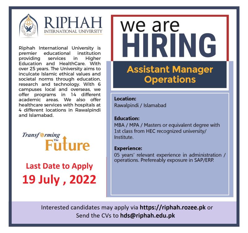 Riphah International University Jobs 2022