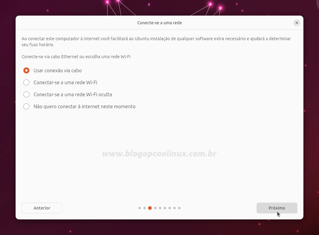 Conecte-se a uma rede para baixar pacotes adicionais ou fique no modo offline