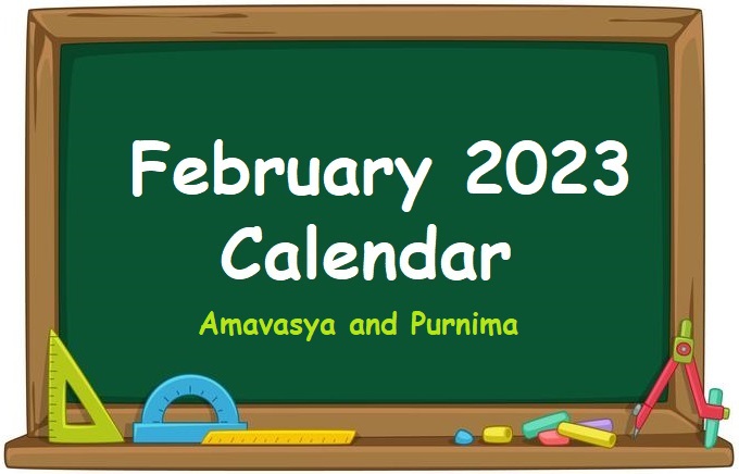 Amavasya or Purnima February 2023 Calendar along with Holidays and Moon Phases - Printable