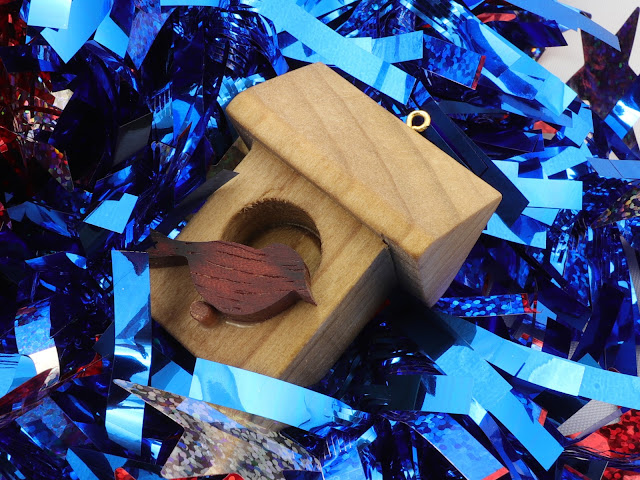 Handmade Wood Miniature Birdhouse Christmas Tree Ornament