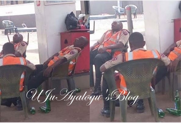 Exposed! FRSC Members Caught Observing Siesta on Duty in Anambra (Photo)