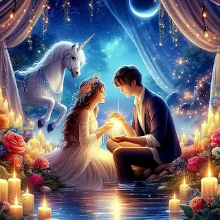 Love Under the Stars: A Magical Romance Story. Image of a couple holding hands under a starry sky, symbolizing love's endurance and resilience in the face of challenges.