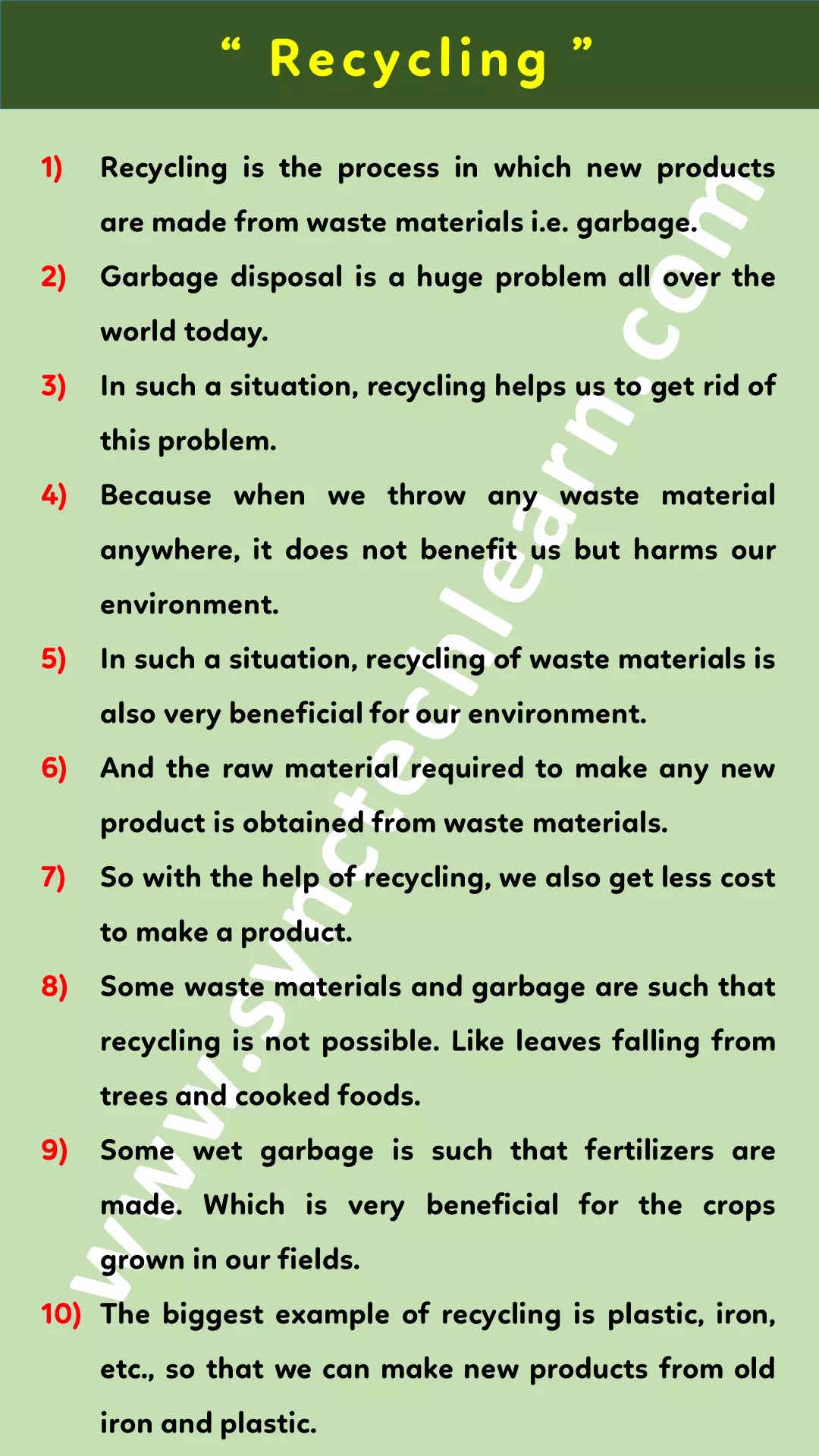 10 lines on recycling in English