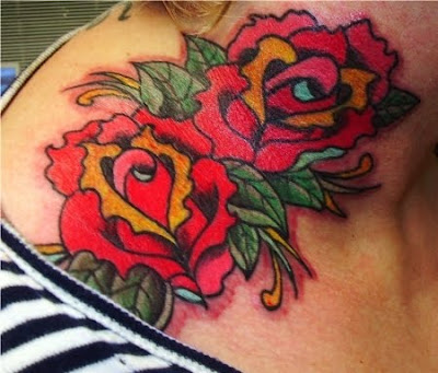 Label Red Rose Tattoo Neck Tattoo