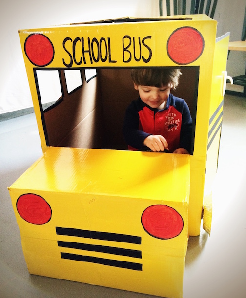 DIY homemade cardboard box school bus