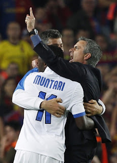 Mourinho vs Barcelona , mourinho celebrating with Muntari