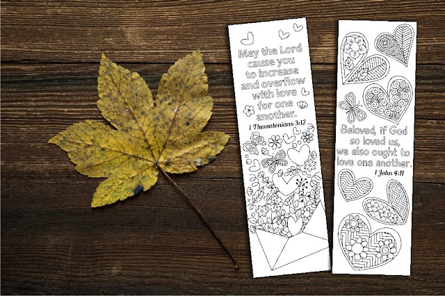 bible coloring bookmarks with hearts
