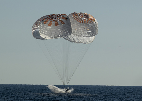 SpaceX's Crew Dragon Freedom capsule safely splashes down in the Atlantic Ocean, off the coast of Jacksonville, Florida, on October 14, 2022.