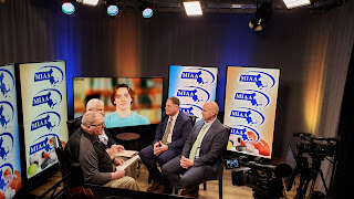 Jay Horrigan and Pete Royce, Henry Brien, Executive Director Bob Baldwin. They discuss Henry’s selection as MIAA’s Student Athlete of the month.