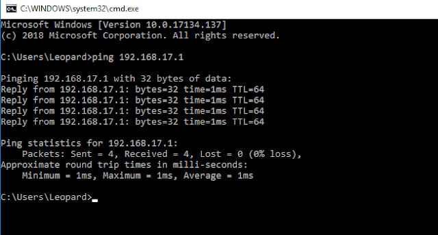 ping dari client ke router mikrotik 