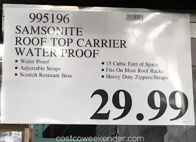 Deal for the Samsonite Waterproof Rooftop Cargo Carrier at Costco