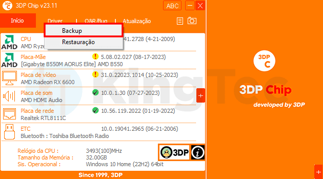 Software 3DP Chip para download e instalação dos drivers Windows