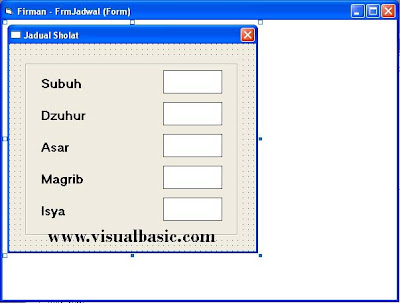 Desain form Jadwal sholat