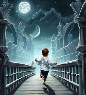 Nighttime Adventure: A Little Boy's Dash Across the Bright Bridge