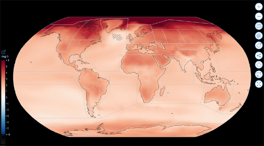 map showing global mean temperature change since 1850