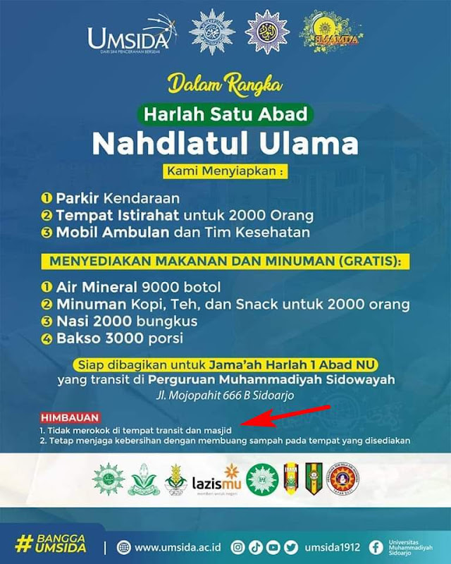 Keluarga besar Muhammadiyah Kabupaten Sidoarjo Bantuan Muhammadiyah 1 Abad NU disertai himbauan 'Tidak Merokok', Netizen: Berat Bangettttt 😁
