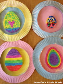 Paper plate and Hama bead Easter decorations craft for children