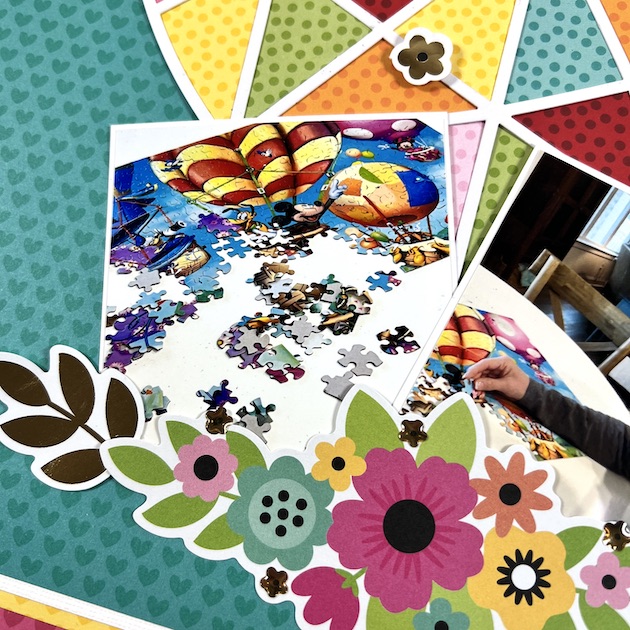 12x12 Puzzle Scrapbook Layout with flowers and hearts