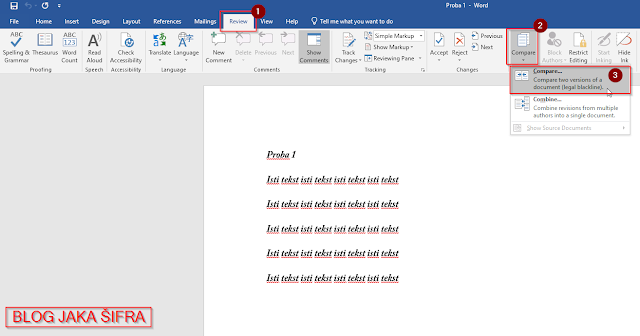 Upoređivanje Word dokumenta Review - Compare - Compare...