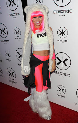 Vanessa Hudgens looking like a sexy cosplay as go go dancers at Electric Run event in LA