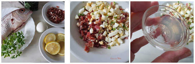 Pescado  al horno con huevo y jamón