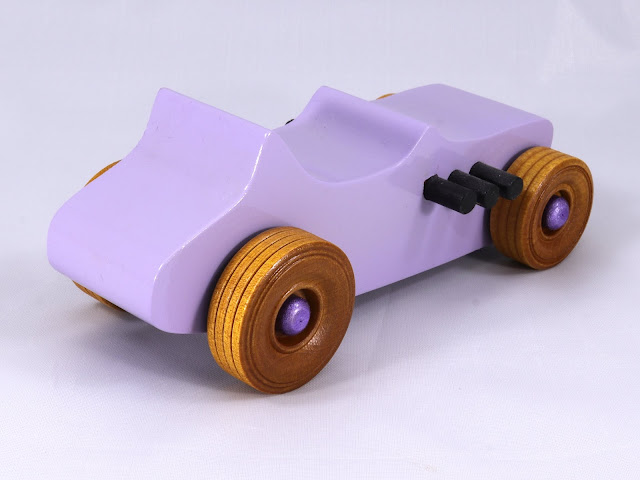 Handmade Wood Toy Car Hot Rod Freaky Ford TBucket Lavender Amber & Metallic Purple