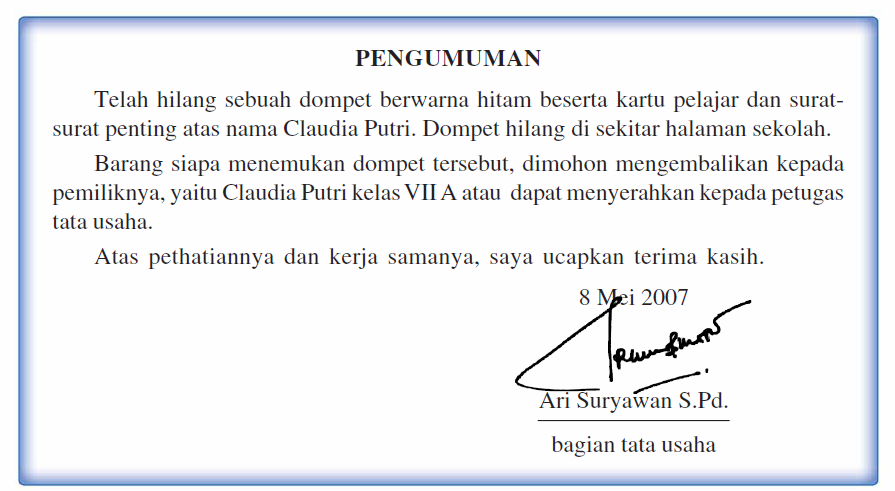 Soal bahasa Indonesia : Bagaimana cara menulis pengumuman 