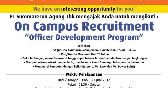 PT Summarecon Agung Tbk Officer Development Program Juni 