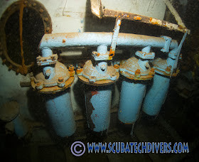 The engine blocks and pipes inside the Nemesis III wreck in Protaras, Cyprus