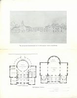 A single sheet with an artist's rendering of the quadrangle on the top half of the page and a layout of the Webster Hall first and second floor on the bottom half.