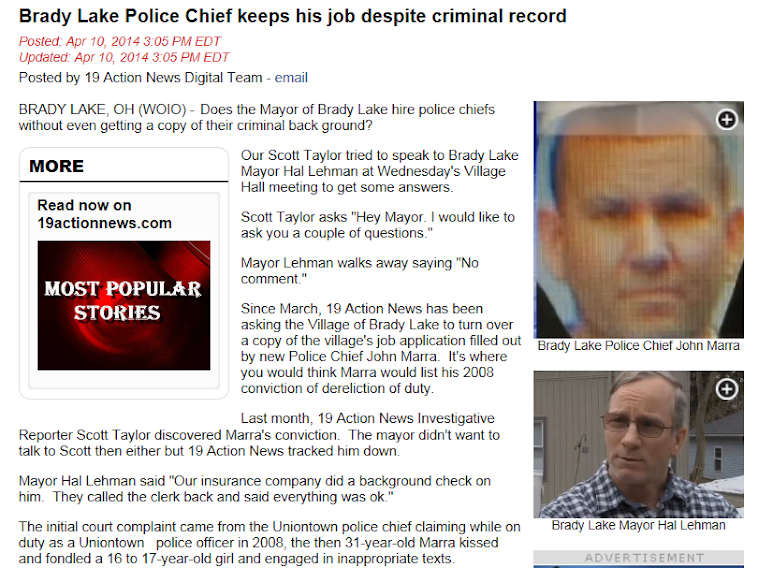 To see this 19 Action News story type on Google Search- Brady Lake Police Chief Keeps His Job