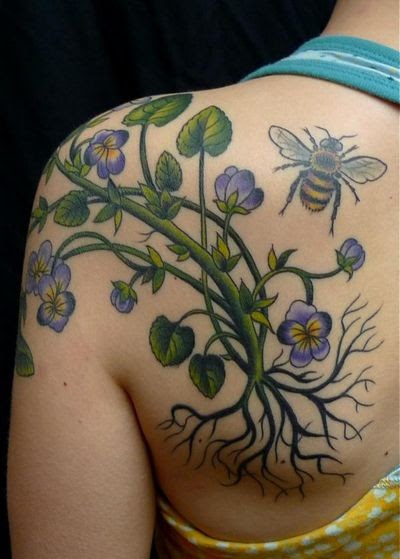 Tattoo Kupu Kupu dengan Kombinasi Tattoo Bunga Gambar 