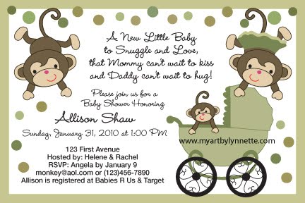 Monkey Baby Shower Invitation on Lynnetteart  Monkey See  Baby Shower Invitations  4x6 Or 5x7 Or Wallet