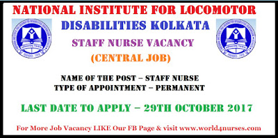 National Institute for Locomotor Disabilities Kolkata Staff Nurse Vacancy (Central Job)