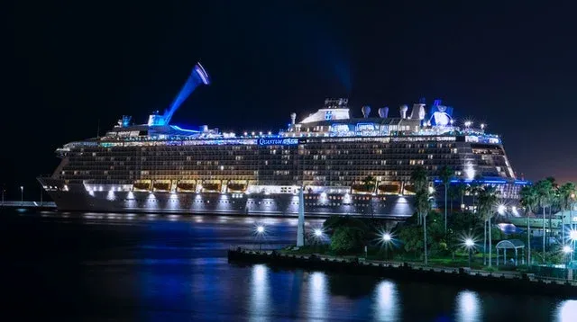 A cruise ship at night with your family