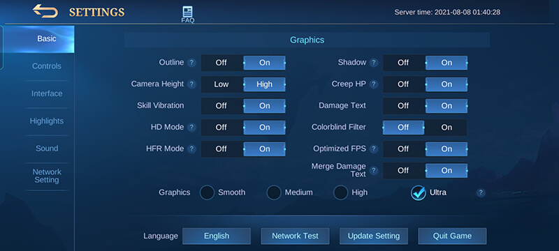 Mobile Legends Ultra Graphic settings