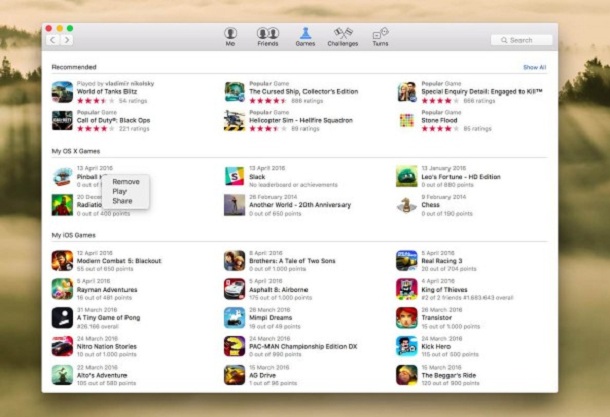 How to remove games from Game Center on Mac