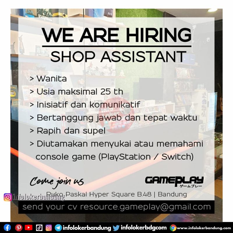Lowongan Kerja Shop Assistant Game Play Bandung Agustus 2023