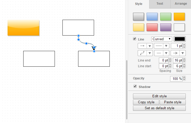 14 style options of connection in Draw.io