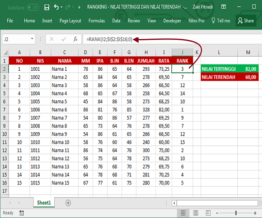 Cara Membuat Rangking Nilai Tertinggi dan Terendah di Excel