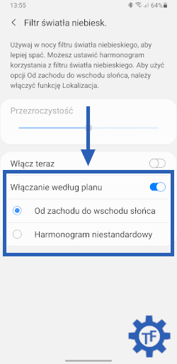 Filtr światła niebieskiego harmonogram